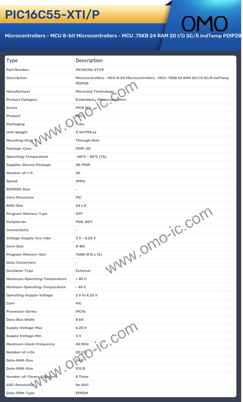 PIC16C55-XTI/P
